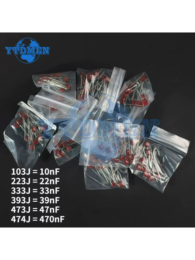 YTDMEN CBB Polypropylen-Folienkondensatoren Set, 100 Stück, 100 V, verschiedene Kapazitäten von 10 nF bis 470 nF, Farbe: rot - Bild 3