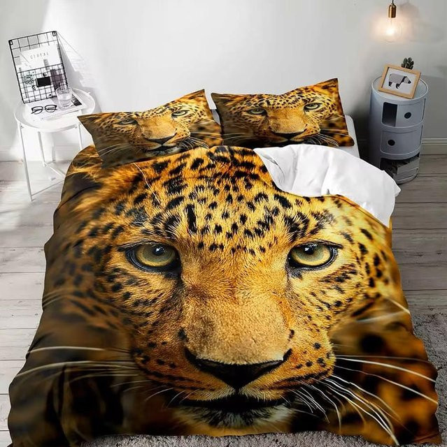 3-teiliges Bettwäsche-Set Your Warm Home Afrikanische Safari Tierprint in Schwarz und Multicolour, Doppelgröße B/H: 200 x 200 cm, aus Mikrofaser - Bild 1