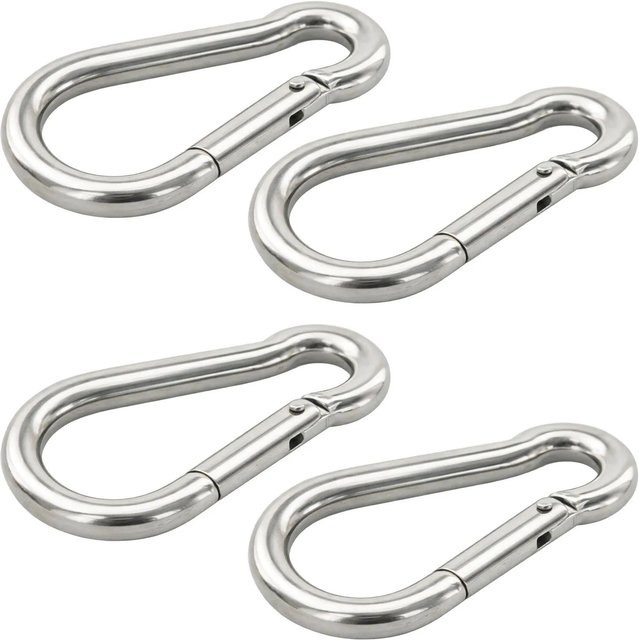 vasalat Karabiner-Set aus Edelstahl in Silber, 4 Stück, Größe 10 x 100 mm, Tragkraft bis 237 kg - Bild 1