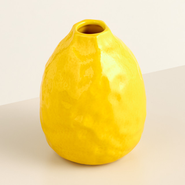 BLUME2000 Steingut Vase Zitronen Design Gelb Höhe: 18,0 cm - Bild 1