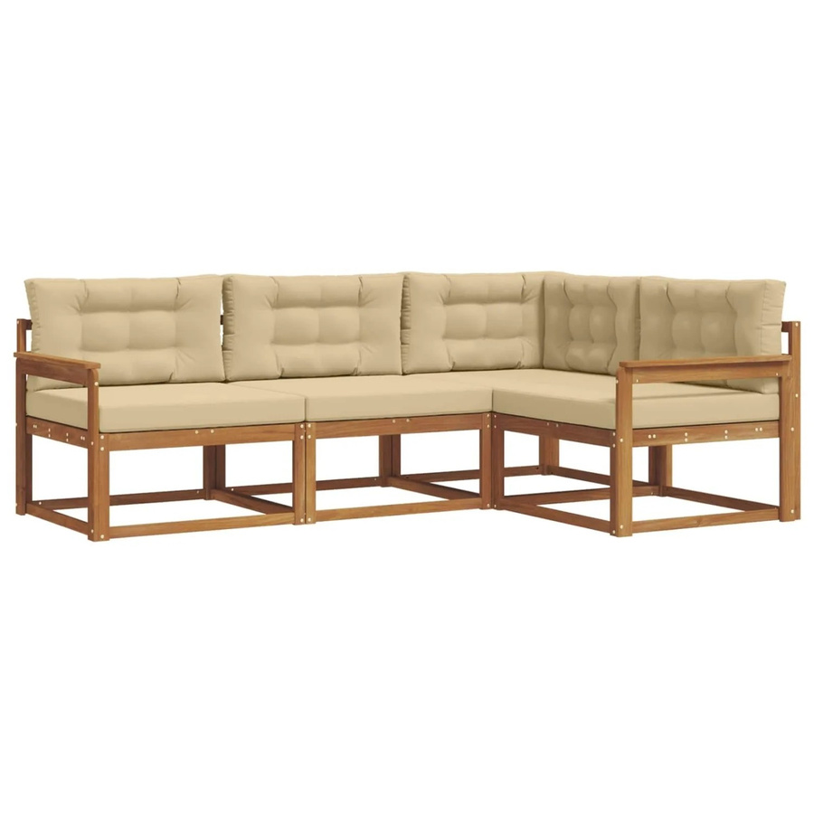 vidaXL Outdoor-Sofagarnitur aus Akazienholz in L-Form mit Kissen, 4-teilig, Natur und Beige - Bild 2