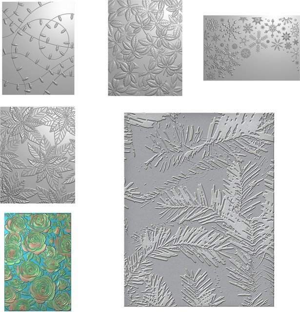 Oliven 3D-Prägeordner mit Weihnachts-Motiven wie Schneeflocken und Schneemann sowie Rosenblumen-Hintergrundmustern in Silber für DIY Scrapbooking und Kartenbasteln - Bild 1