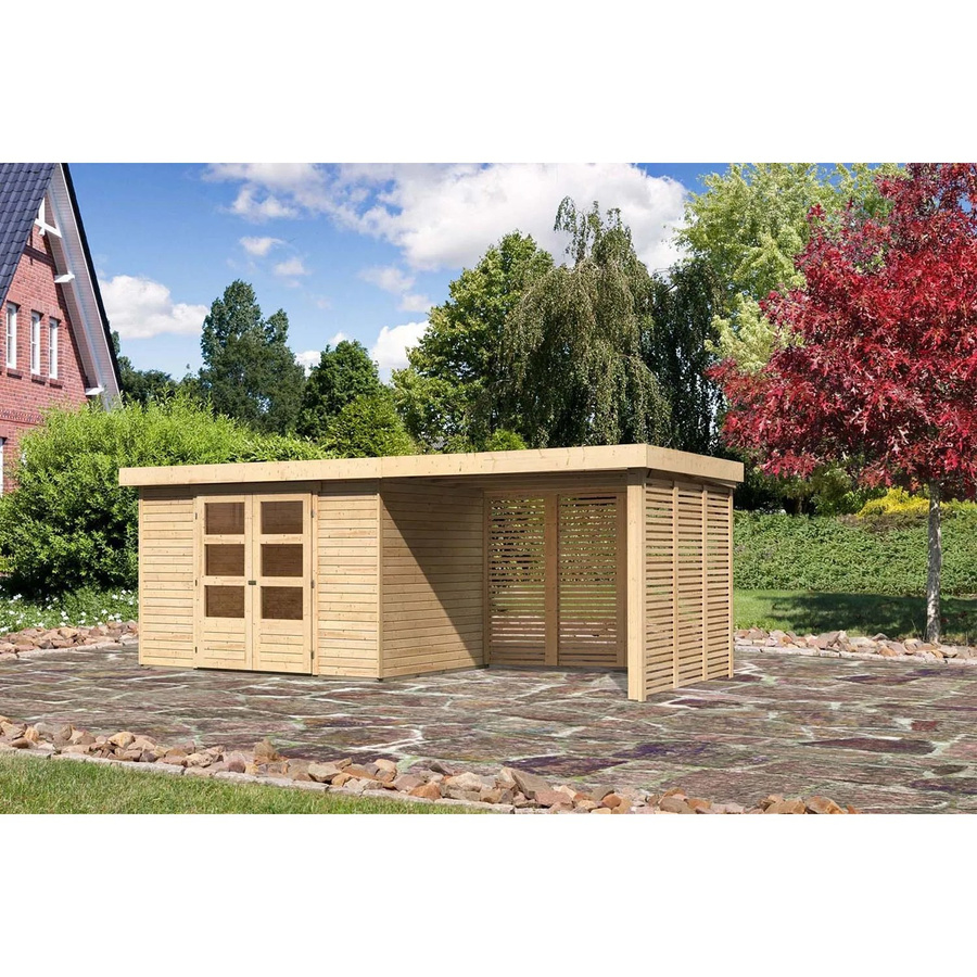 Karibu Holz-Gartenhaus Boras Natur mit Flachdach und modernem Design, Farbe: Braun, B/T/H: 298 x 213 x 211 cm - Bild 2