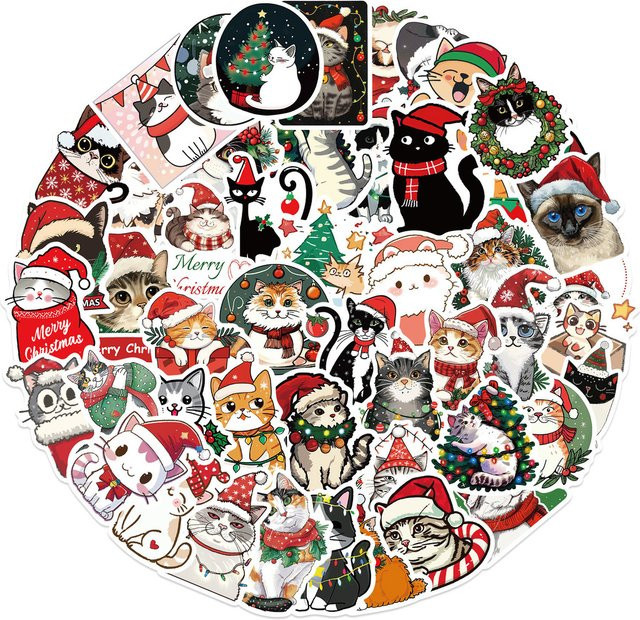 50 Stück Cartoon Weihnachten Katzen Graffiti Aufkleber von Anime Worlds Store in Multicolour - Bild 1