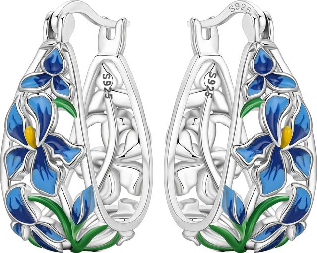 CYCUFF Creolen 925 Silber, blaue Irisblüten, Damen - Bild 1