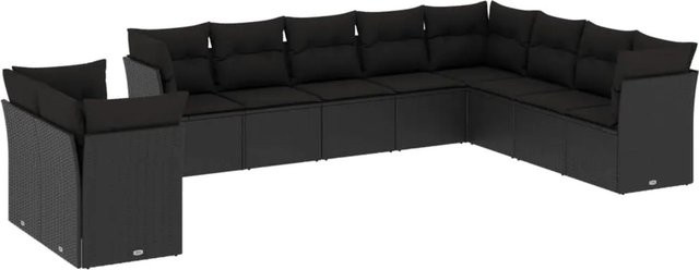 vidaXL 10-tlg Garten-Sofagarnitur aus Polyrattan in Schwarz mit UV-beständigen Kissen - Bild 1