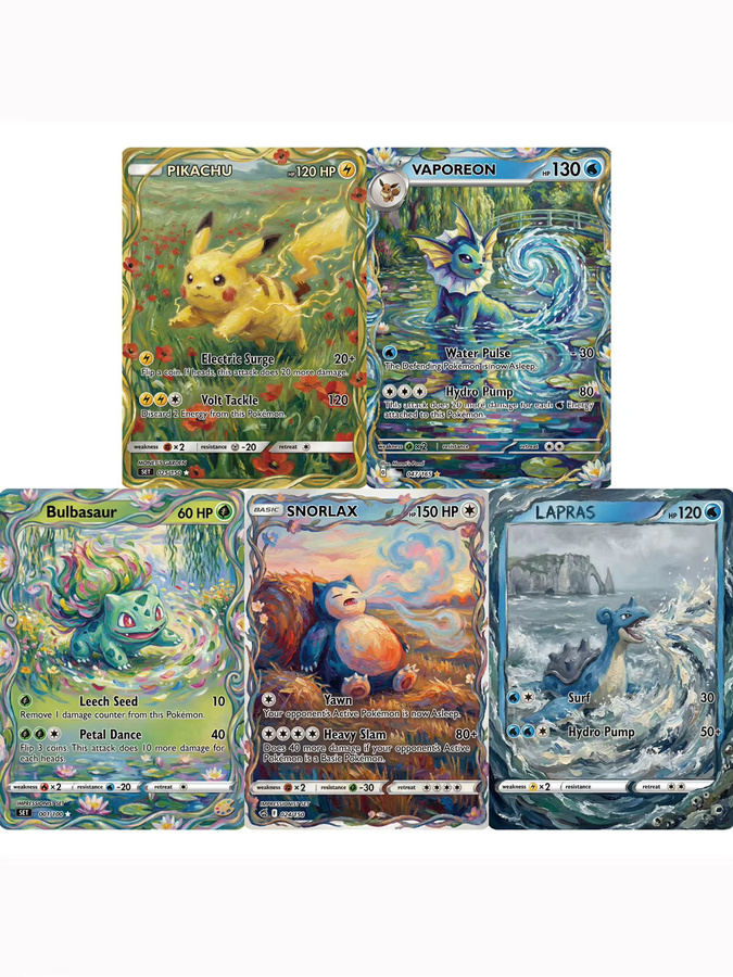 Potdemiel Pokemon-Karten Vaporeon Snorlax Bulbasaur Lapras Monet Style, 5-teiliges Set - Bild 2