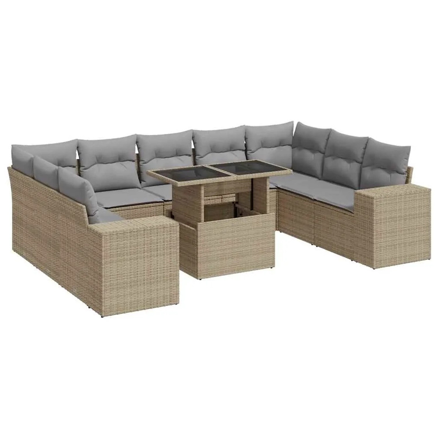 vidaXL 10-teilige Garten-Sofagarnitur aus Poly-Rattan mit Kissen in Beige-Grau - Bild 2