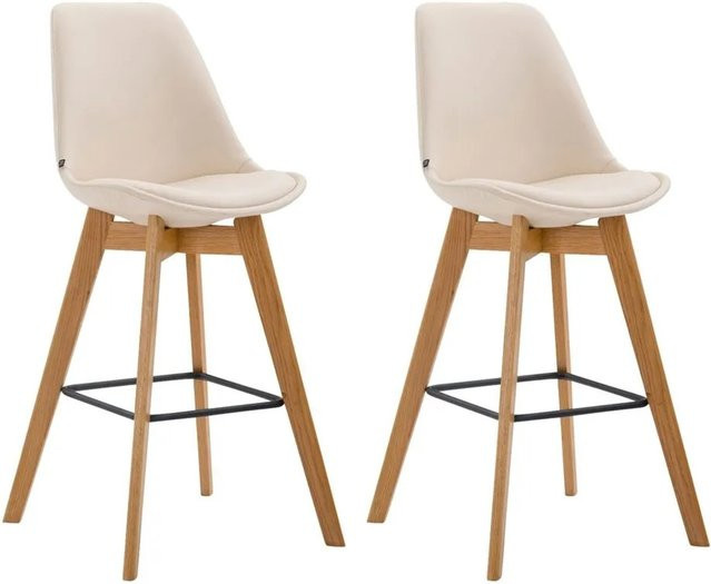 2er Set DELUKE Barhocker GIKAR aus Kunstleder in Creme, moderne Barstühle mit Lehne, B/T/H: 48 x 56 x 112 cm - Bild 1