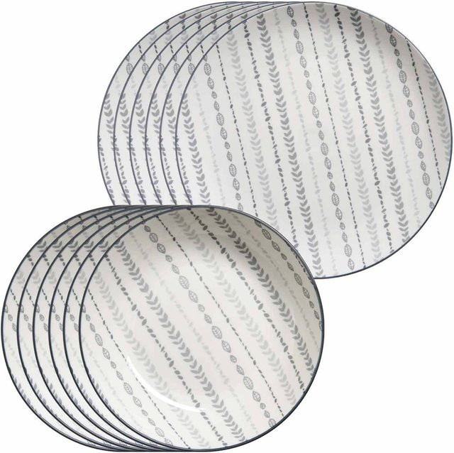 Ritzenhoff & Breker Tafelservice Sendai Ranke 12er Set in Grau und Weiß mit floralem Design - Bild 1