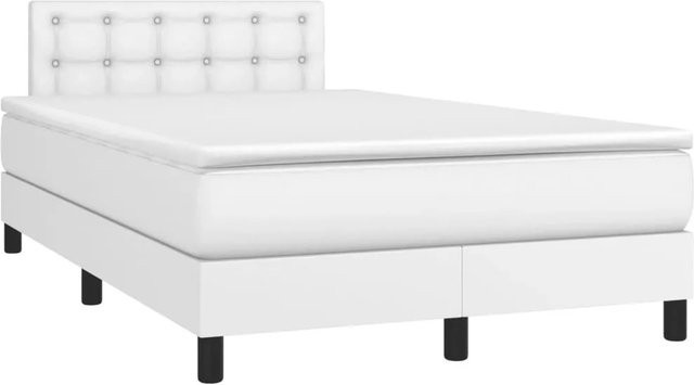 vidaXL Boxspringbett mit Matratze Weiß, Hybridbett mit Taschenfederkern aus Kunstleder und Stoff, B/T: 120 x 190 cm - Bild 1