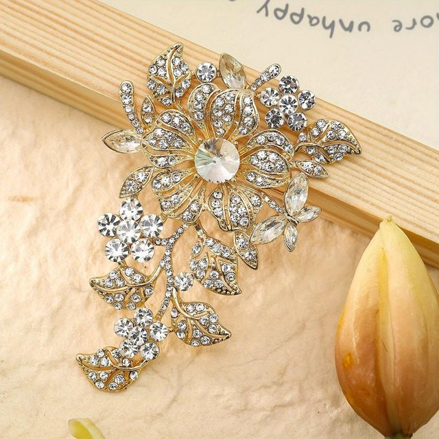 YIRAN Anstecknadel Blumen, Kristall, grau, Damen - Bild 1