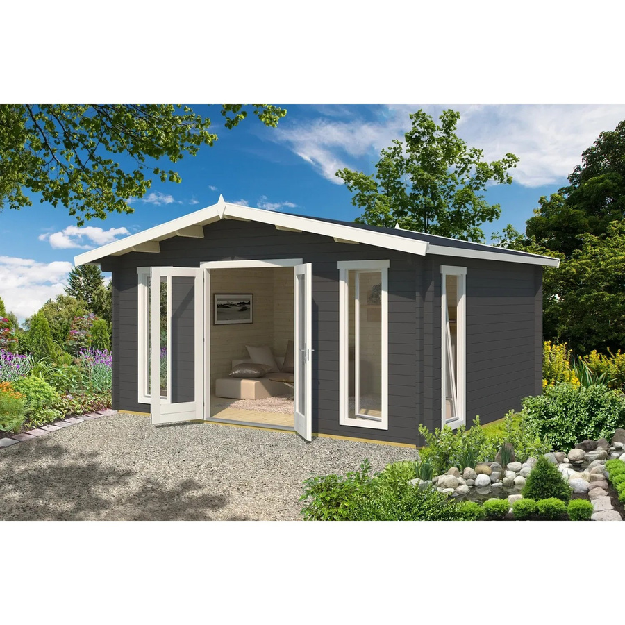 Lasita Holz-Gartenhaus Elgin Blockbohlenhaus mit Satteldach in Gold und Grau, B/T/H: 480 x 360 x 268 cm - Bild 2