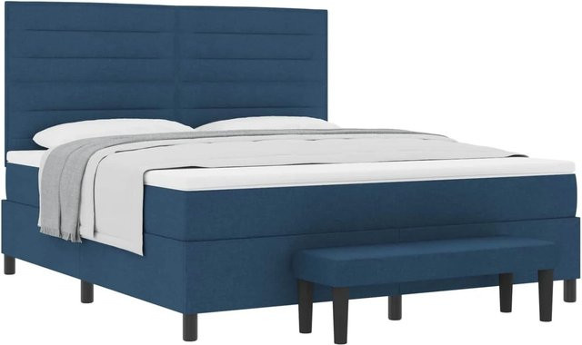 vidaXL Boxspringbett mit Matratze und Kopfteil in Blau, Hybrid-Bett mit Stoffbezug, B/T: 180 x 200 cm - Bild 1