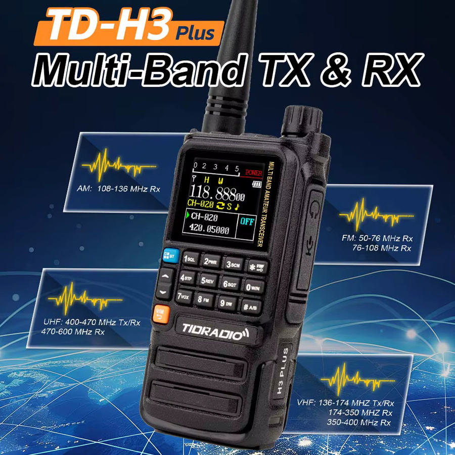 2er-Set Tidradio H3 Walkie Talkie mit USB-C Programmierung, Dual PTT und Air Band, Schwarz - Bild 2