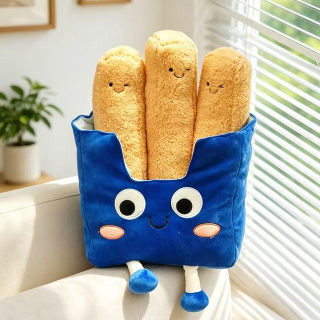 Yiran Health & Beauty Pommes Frites Plüschkissen Set, 3-teiliges Set aus gelbem Polyester, weiche Kartoffelstäbchen Stofftierkissen mit abnehmbarem Bezug, Höhe: 40 cm - Bild 1