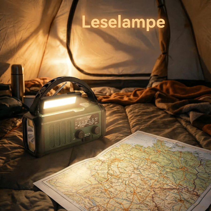 Tragbares Solar Kurbelradio mit Powerbank und LED Taschenlampe, Notfallradio mit AM/FM Empfang, SOS Alarm und USB-C Aufladung für Camping und Outdoor - Bild 7