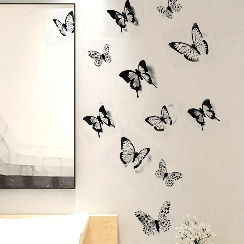 Mango Event 12er Set 3D Schmetterling Wandaufkleber in Schwarz aus Kunststoff für die Wanddekoration - Bild 2