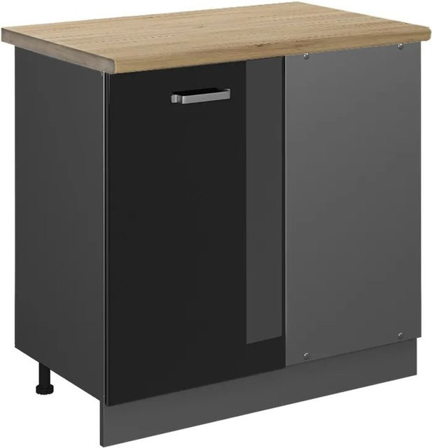 Vicco Eckunterschrank R-Line für die Küche in Schwarz Hochglanz und Anthrazit mit Eiche-Optik, B/T/H: 86 x 60 x 81,6 cm - Bild 1