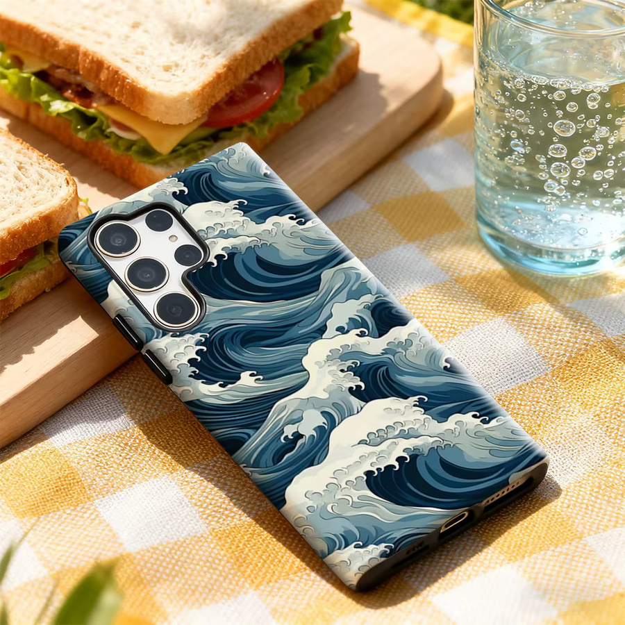 Handyhülle mit Ozeanwellenmuster für Samsung Galaxy S25 Ultra, S24 und S23 Ultra Plus in Blau mit glänzender doppellagiger Rückseite - Bild 2