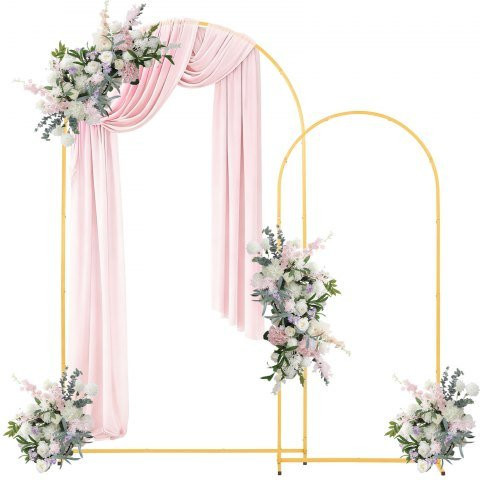 VEVOR Metall Hochzeitsbogen Set aus 2 Teilen in Gold, halbkreisförmiger Hintergrundständer für Hochzeiten, Geburtstage und Zeremonien, Höhe: 220 cm und 180 cm, Breite: 120 cm - Bild 1