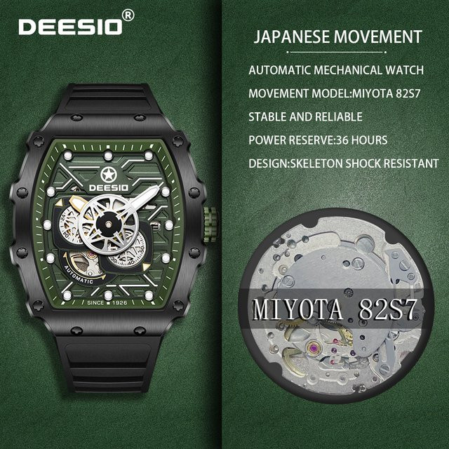 Deesio Armbanduhr Automatik, GMT, Schwarz, Silikon, Herren - Bild 1