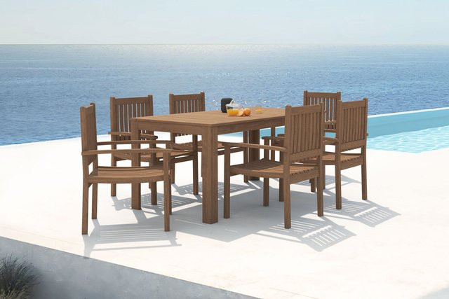 OUTFLEXX Garten-Essgruppe aus Akazie in Braun mit Tisch und 6 Gartenstühlen, Tisch B: 160 cm, T: 90 cm, H: 75 cm - Bild 1