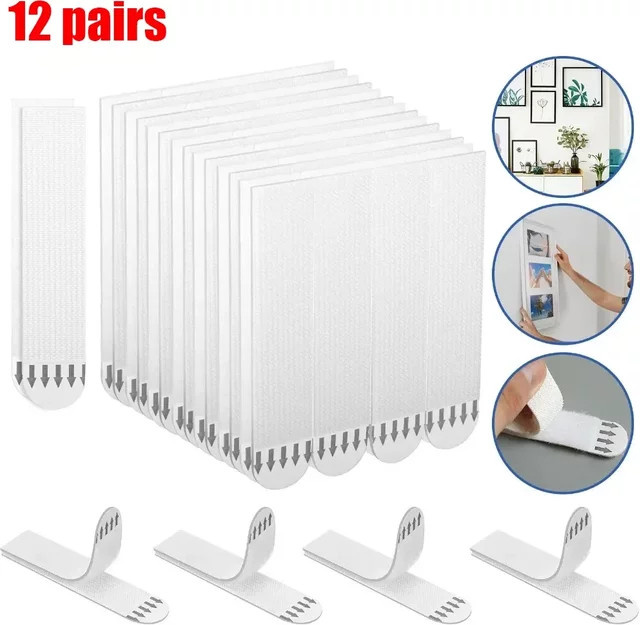 12 Paar doppelseitige Klebestreifen in Weiß für zerstörungsfreies Aufhängen und werkzeuglose Wandhaken - Bild 1