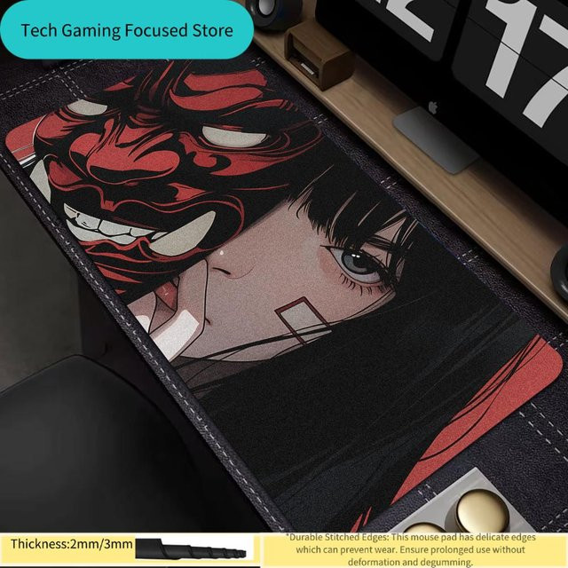 Potdemiel Gaming Mauspad Samurai-Geistermasken-Mädchen in Multicolour, XXL Schreibtischunterlage für PC und Laptop - Bild 1