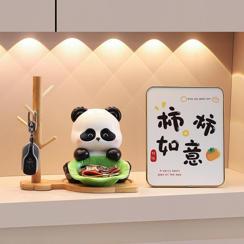 Yiran Furniture Panda Schlüsselhalter aus Harz als Deko-Ornament für Wohnzimmer und Büro in Weiß, Schwarz und Grün, Breite: 20,0 cm, Tiefe: 18,0 cm, Höhe: 20,0 cm - Bild 2