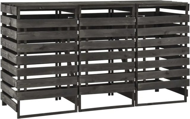 vidaXL Mülltonnenbox aus Kiefer Massivholz für 3 Tonnen, Farbe Grau, B/T/H: 210 x 75 x 121 cm - Bild 1