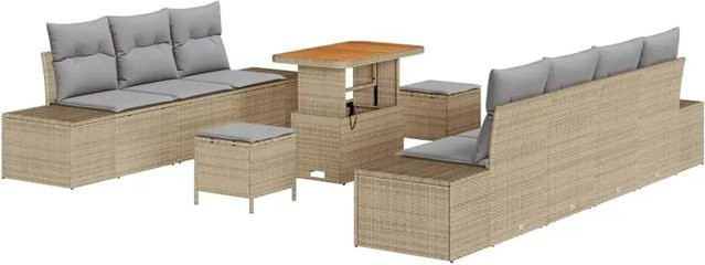 vidaXL Garten-Sofa-Set 10-teilig aus Poly-Rattan und Metall in Beige mit Kissen und Ottoman für Terrasse und Garten - Bild 1