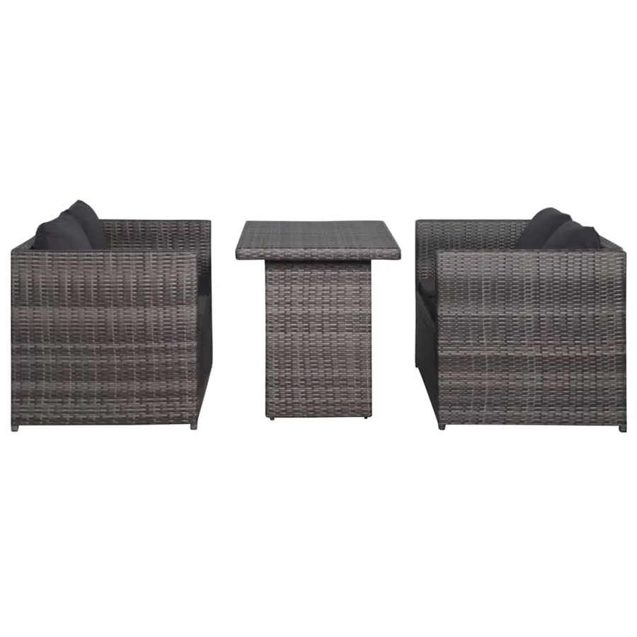 vidaXL 3-tlg Bistro-Set aus Poly Rattan in Grau mit Auflagen für Garten und Terrasse - Bild 2