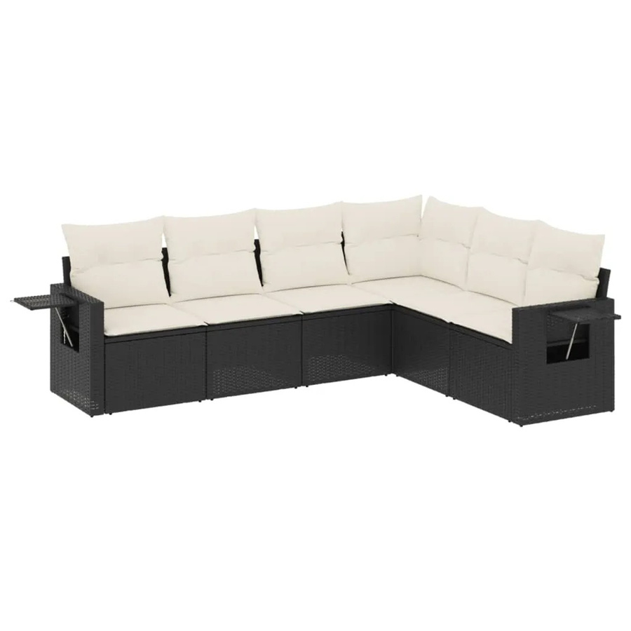 vidaXL 6-teilige Garten-Sofagarnitur in L-Form aus Poly-Rattan mit Kissen in Schwarz-Creme - Bild 2