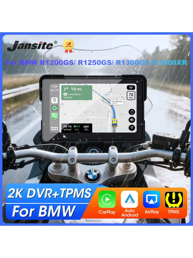 Jansite 7 Zoll CarPlay DVR GPS Navigation für BMW Motorrad mit Android Auto und Dual Bluetooth in Schwarz, passend für BMW R1200GS ADV, R1250GS ADV und S1000XR - Bild 7
