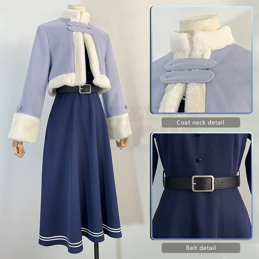 HOLOUN Frieren Beyond Journey's End Cosplay Kostüm, Perücke, Winter Cape, Kleid, Zopf, Schal - Bild 3