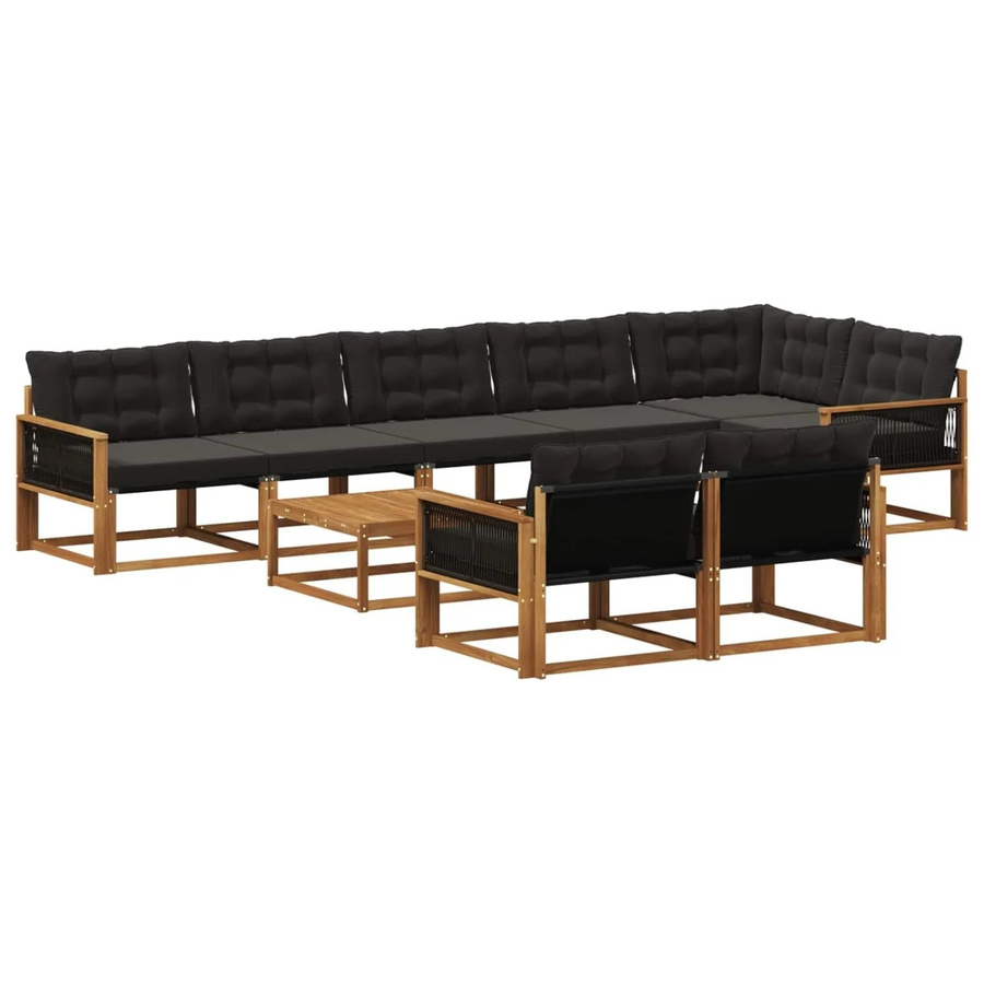 vidaXL Outdoor-Sofagarnitur L-Form aus massivem Akazienholz mit 9 Textilene-Kissen in Schwarz und Natur - Bild 2