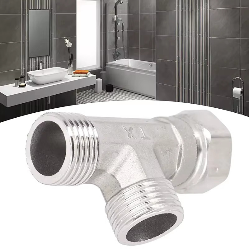 KOQZM Edelstahl T-Adapter G1/2 Zoll Drei-Wege-Umlenkventil in Brushed Steel für Badewanne, Bidet-Sprayer und Dusche - Bild 2