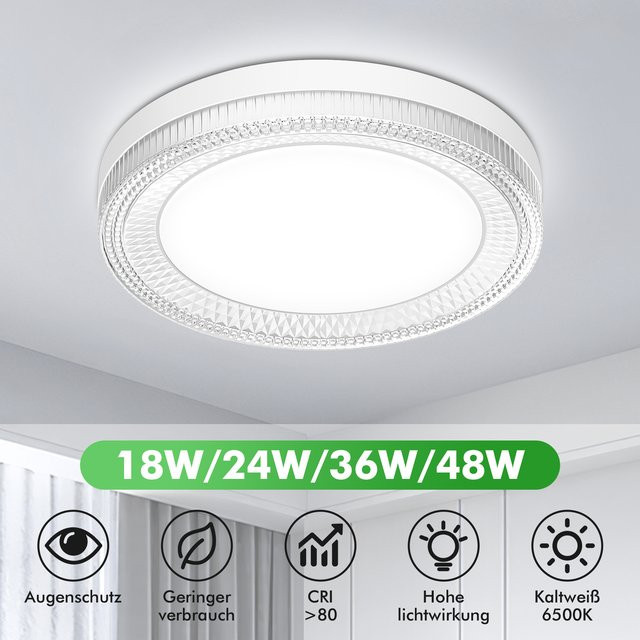 Moderne Runde Kristall-LED-Deckenleuchte in Weiß für Wohnzimmer, Schlafzimmer und Küche - Bild 1
