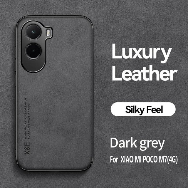 Stoßfeste Lederhülle für Xiaomi POCO M7 4G in Grau mit Schafsleder-Textur - Bild 1