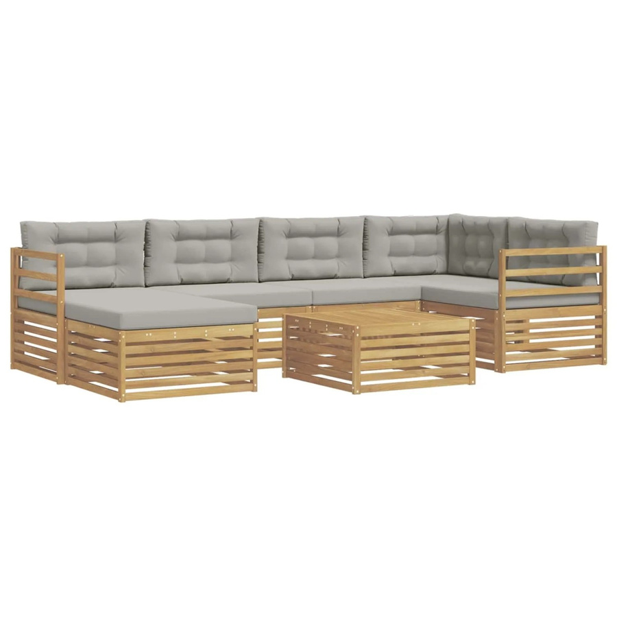 vidaXL Outdoor-Sofagarnitur in L-Form aus Akazienholz mit Kissen, Weiß-Hellgrau - Bild 2