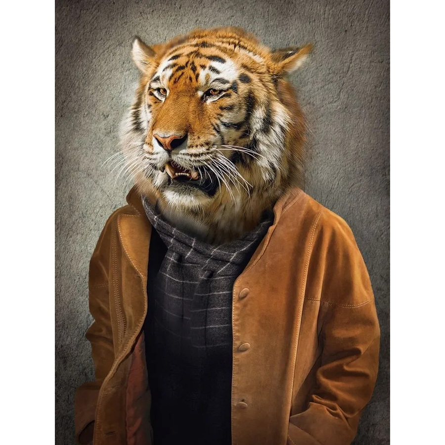 Art Universe Glasbild Tiger im Mantel, modernes Wandbild mit Illustration, Mehrfarbig, Breite: 60 cm, Höhe: 80 cm - Bild 2