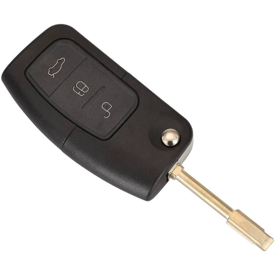 Jingyuqin Flip Remote Autoschlüssel Gehäuse für Ford Fusion Fokus Fiesta MK7 Mondeo MK3 MK4 Galaxy Ranger in Schwarz mit FO21/HU101 Klinge - Bild 1