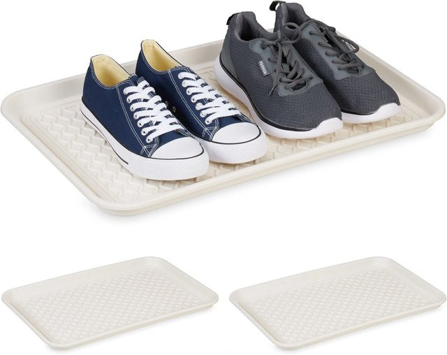 Relaxdays Schuhabtropfschalen 3er Set aus Kunststoff in Weiß, B: 60 cm, T: 40 cm, H: 3 cm - Bild 1