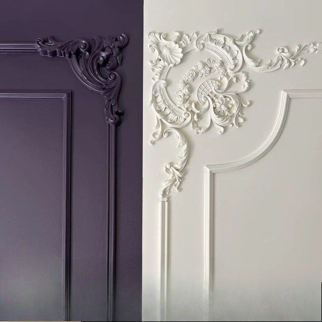 Libertas Wanddekoration mit gebogenen PU-Linien und Eckblumen in Weiß für französisches Heimdesign - Bild 1