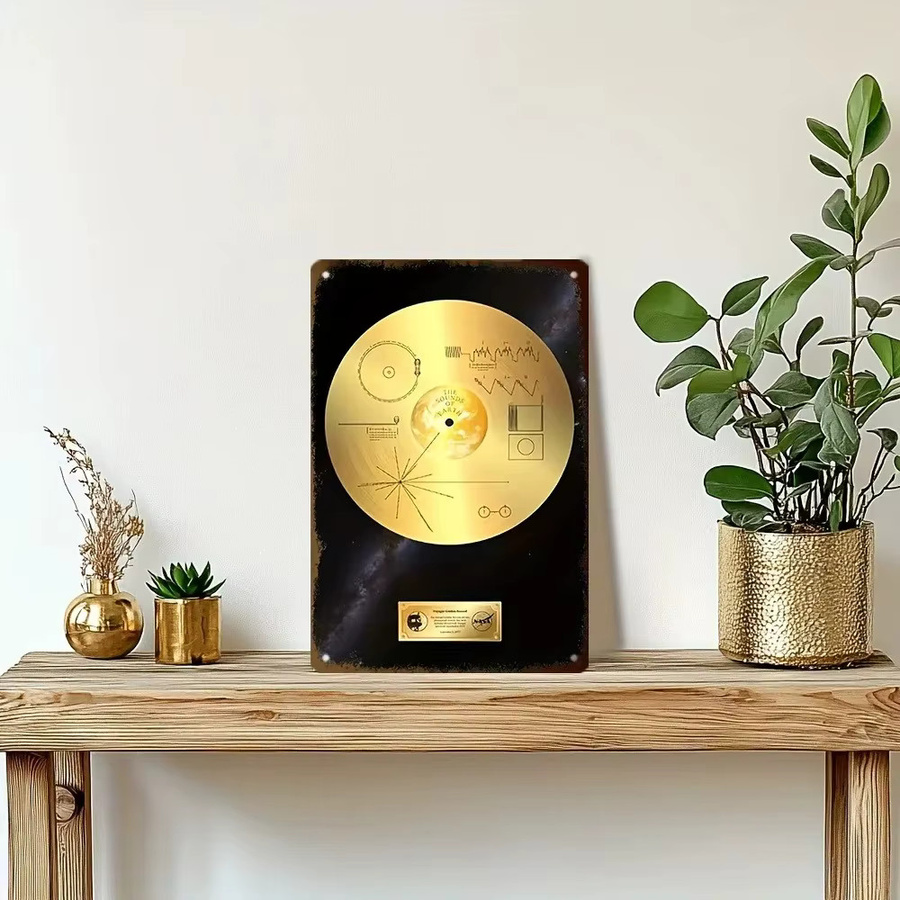 Retro Space Voyager Golden Record Metallschild von CIFBUY in Gold, B: 20,3 cm, H: 30,5 cm - Bild 4