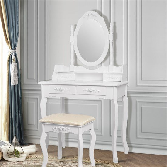 ML-Design Schminktisch in Weiß mit Spiegel und Hocker, B/T/H: 140 x 75 x 40 cm - Bild 1