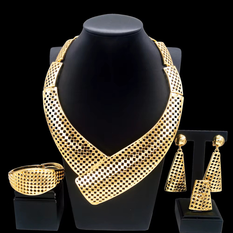 SYHOL Schmuckset, vergoldet, Halskette, Ohrringe, Armband - Bild 4
