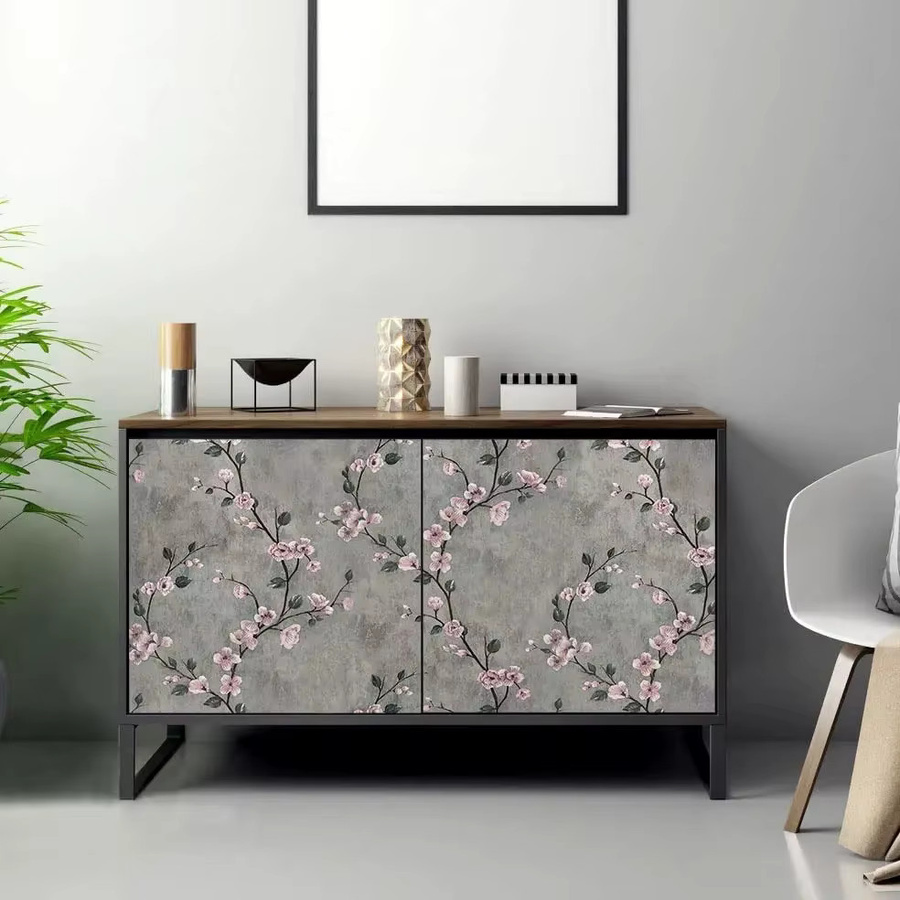 Wasserfeste Retro Pflaumenblüten-Tapete in Grün und Multicolour, abnehmbare Blumen-Tapete zum Aufkleben für Wohnzimmer und Schlafzimmer - Bild 2