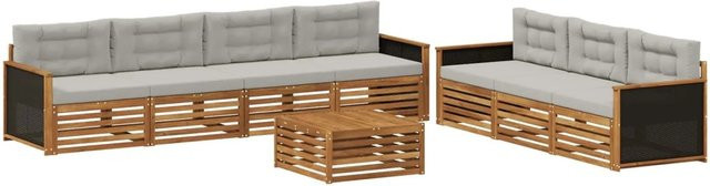 vidaXL Outdoor-Sofagarnitur aus Akazienholz mit Polstern in Natur und Hellgrau, 8-teiliges Set mit Tisch und Kissen - Bild 1